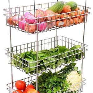 stainless steel modern kitchen storage rack, folding perforated design trolley for spice, fruits, vegetable, onion, potato, organizer stand with wheel, 4 layer trolley
