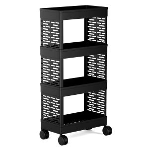 metal black 4 tier rolling storage cart with wheels, portable utility organizer trolley for kitchen, bathroom, office, salon (kitchen rack 4 tire)