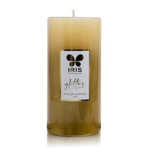 iris gold lacquered unscented pillar candle | 7.1 x 15.2 cm | long lasting 80 hour burn | ideal for décor, celebrations & gifting
