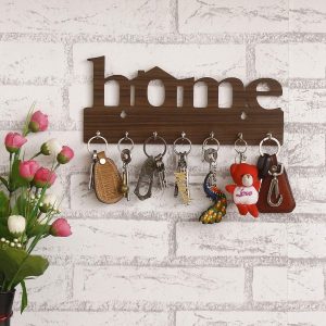 webelkart premium home keys wooden key holder (29 cm x 13.5 cm x 0.4 cm, wood) 7 hook decorative items for home decor (brown)
